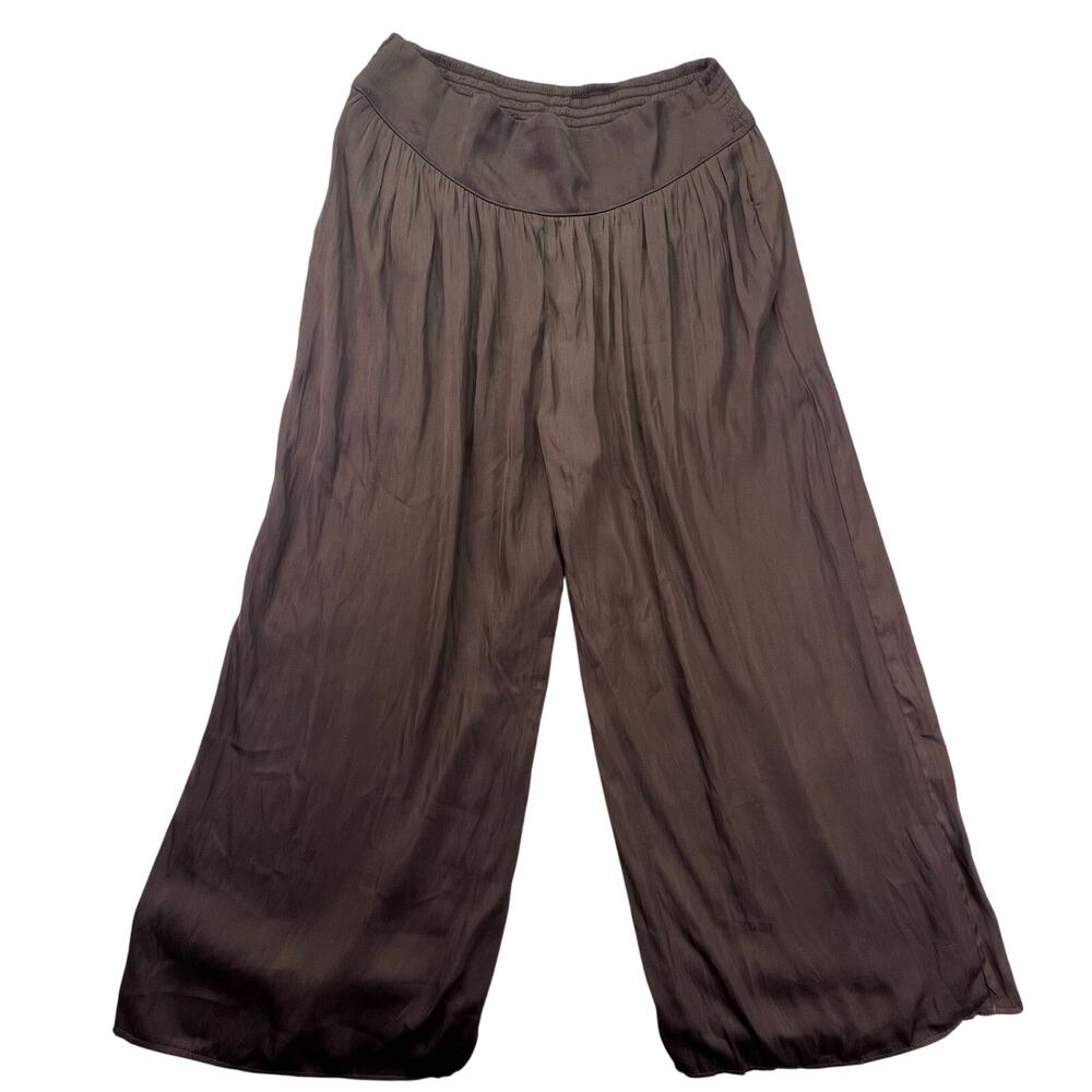 Grade + Gather Satin Wide Leg Pants Womens M Brown Pull On High Rise NWT Pockets - Picture 6 of 14